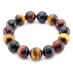 石輝　AAAAランク天然石3色ミックスタイガーアイ14ｍｍ数珠ブレスレット★パワーストーン ★金運・仕事運・財運　オリジナル巾着袋付き[b187] ブランド: 石輝
