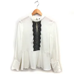 ザラ ベーシック ZARA BASIC シフォン ペプラム シアー ブラウス レース タック ギャザー 長袖 M オフホワイト /NT33