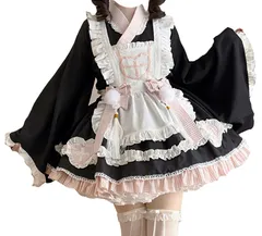 新品 [ＸＨＳＵＫＡＤＯ] ナース服 ４点セット ワンピース レディース 春 夏 秋 和服 和装 着物 浴衣 仮装 衣装 コスプレ 姫袖 トップス ミニ スカート エプロン リボン付き メード服 長袖