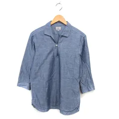 グリーンレーベルリラクシング ユナイテッドアローズ green label relaxing スキッパーカラー シャツ カジュアル リネン混 コットン混 ラウンドヘム 七分袖 M ブルーグレー /NT7