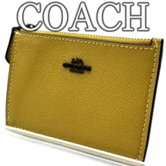 コーチ COACH カードケース フラグメントケース PVC レザー イエロー マスタード スリム 薄型 ファスナー開閉 コインケース IDポケット クリア窓 パスケース 定期入れ キーリング付き ブラック金具 ミニマル コンパクト デイリー トラベル Y2K