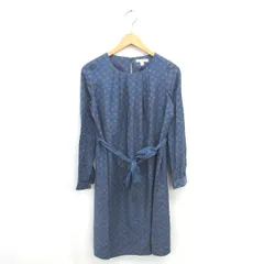 ヒューマンウーマン HUMAN WOMAN ワンピース ロング ドット 斜めストライプ ウエストリボン 薄手 長袖 2 ブルー ベージュ 青 茶 /TT