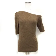 カスタネ Kastane アシンメトリー ニット カットソー リブ コットン混 五分袖 F 茶 ブラウン /NT30