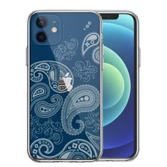 iPhone12mini ケース クリア ペイズリー 柄 ライトイエロー スマホケース 側面ソフト 背面ハード ハイブリッド