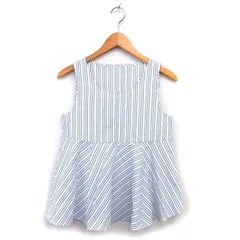 アズールバイマウジー AZUL by moussy ペプラム ブラウス ストライプ 透け感 ノースリーブ コットン混 S 白 ホワイト /NT17