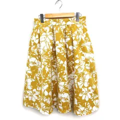 グリーンレーベルリラクシング ユナイテッドアローズ green label relaxing フラワープリント フレアスカート ミディ丈 タック 40 マスタード 黄 /FT33