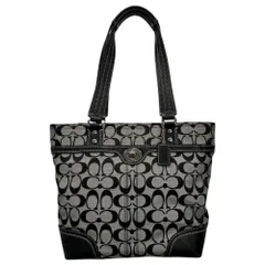 COACH(コーチ) Signature Turnlock Canvas Leather Tote Bag シグネチャー ターンロック キャンバス レザー トート バッグ F13973 グレー×ブラック ハンド