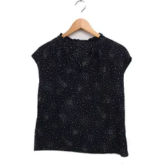 シップス SHIPS 星プリント シャツ ブラウス Vネック フレンチスリーブ コットン 綿 ブラック 黒 /FT25