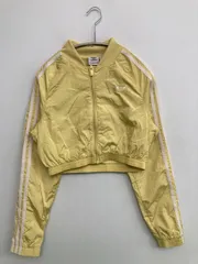 adidas ブルゾン S イエロー ワンポイント ブランドロゴ ライン柄 フードなし ジップアップ ショート丈