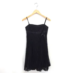 クイーンズコート QUEENS COURT キャミワンピ ワンピース レース プリーツ ひざ丈 リボン ノースリーブ 2 黒 ブラック /TT