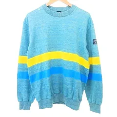 アディダス adidas CLUB 80s 美品 トレーナー 長袖 ボーダー デサント 94-5 青系 ブルー イエロー A0827