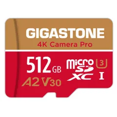 【5年データ復旧・無償交換保証】GIGASTONE マイクロsdカード 512GB 4K Camera Pro microSDXC UHS-I A2 V30 U3 C10 150MB/s 4K Ultra HD ビデオ録画 Gopro インスタ360 ...