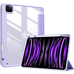 ProCase iPad Pro 11 ケース 第4/3/2/1世代に適用（2022 2021 2020 2018) 透明 クリアバックカバー ペン収納 耐衝撃 三つ折り スタンド スマートカバー - パープル