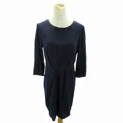 ナチュラルビューティーベーシック NATURAL BEAUTY BASIC ワンピース 長袖 ひざ丈 L 紺 ネイビー 0728 ■MET1