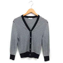 プラステ PLST ボーダー カーディガン ニット リブ Vネック クロップド 長袖 M 黒 ブラック 白 ホワイト /NT12