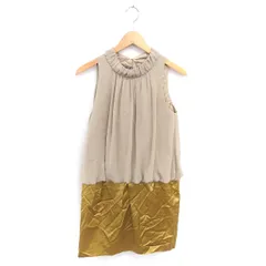 ユナイテッドアローズ UNITED ARROWS ワンピース ひざ丈 バイカラー 切り替え 薄手 光沢 ノースリーブ 38 ベージュ マスタード 薄茶 /TT