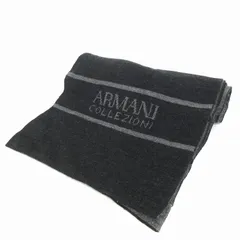 アルマーニ コレツィオーニ ARMANI COLLEZIONI マフラー ストール ウール ロゴ 黒 ブラック グレー ☆AA★