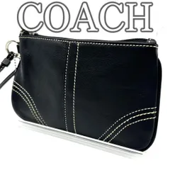 コーチ COACH ミニポーチ リストレット ポーチ レザー ブラック 手持ちストラップ付き ファスナー開閉 コンパクト スリム 小物入れ 化粧ポーチ ガジェットケース  マルチユース ステッチアクセント  軽量 デイリー トラベル ミニバッグ  Y2K