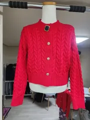 ゴージ ケーブル編み ニット カーディガン