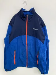 Columbia ブルゾン XL ブルー ナイロン プラスチック 無地 ワンポイント ブランドロゴ ミドル丈 フードなし ジップアップ