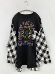 RODEO CROWNS スウェット M ブラック コットン チェック柄 前面プリント 長袖