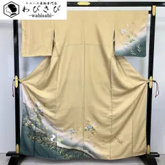 付下げ 薔薇と桜の花模様 流水 螺鈿 丹後縮緬 金銀彩 草木染 K-3775