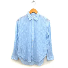コーエン coen ストライプ ステンカラー シャツ ブラウス 透け感 コットン 綿 ラウンドヘム 長袖 L 青 ブルー /NT22