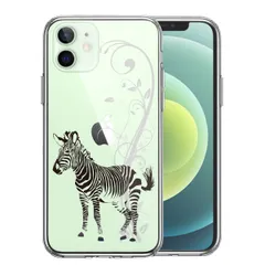 iPhone12mini ケース クリア フローラル ゼブラ ブラック スマホケース 側面ソフト 背面ハード ハイブリッド