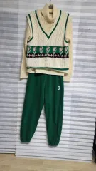 レディースニット ベスト + タートルネック + グリーン ズボン セット