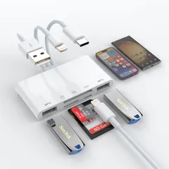 【MFi認証・2026最新】5in1 カードリーダー Lightning/USB-C/USB-A対応 SD/TF同時読み取り iPhone/iPad/Android/PC用 OTG機能 高速データ転送 急速充電 コンパクト設計 写真・動画・音楽共有