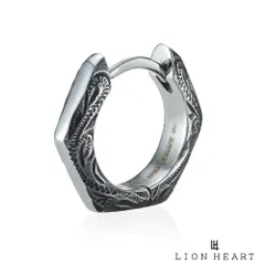 ライオンハート ハワイアン ヘキサゴン フープピアス サージカルステンレス 金属アレルギー対応 シルバー ハワイアンジュエリー 片耳用 1点売り メンズ ブランド メンズ ブランド LION HEART