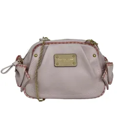 サマンサタバサプチチョイス ショルダーバッグ - ライトピンク×アイボリー リボン/チェック柄/チェーンショルダー/ストラップ着脱可