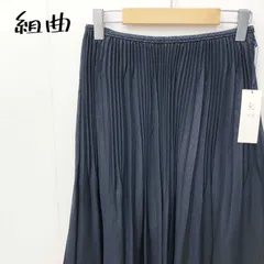 タグ付き 組曲 ＫＵＭＩＫＹＯＫＵ プリーツ スカート ３ オンワード樫山 日本製 ３６８１５６ ネイビー レディース