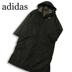 adidas アディダス 秋冬 ロゴ刺繍 スリーライン★ 裏起毛 中綿 フーディー ベンチ コート Sz.M メンズ 黒 トレーニング