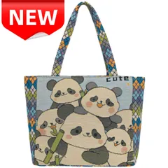 ⭐新品⭐パンダ柄 トートバッグ 可愛い キャンバス生地 肩掛けバッグ レディース 通学 通勤 大容量 28×22cm カジュアル おしゃれ 軽量 ファスナー付き アーガイル柄 ハンドバッグ ショルダーバッグ 女性 学生 プレゼント ギフト 収納力 コンパクト