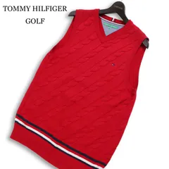 TOMMY HILFIGER GOLF トミーヒルフィガー ゴルフ 秋冬 ロゴ刺繍★ Vネック ニット ベスト Sz.LL メンズ 大きいサイズ 赤