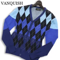 VANQUISH ヴァンキッシュ 通年 コットン ニット★ アーガイル柄 カーディガン 羽織り Sz.S メンズ 紺のサムネイル