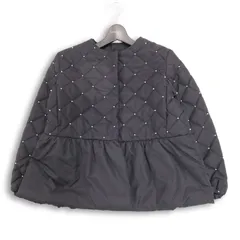 coca コカ パールキルティング★ 中綿 ノーカラー ギャザー ペプラム ジャケット Sz.M レディース 黒