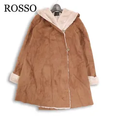 ROSSO ロッソ 秋冬 フェイク ムートン★ スウェード フードディー コート Sz.FREE レディース キャメルのサムネイル