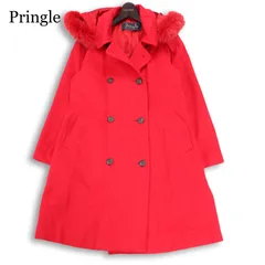 Pringle プリングル 秋冬フード&リアルファー着脱可★ アンゴラ ロング コート Sz.9 レディース 日本製