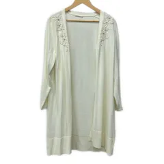 ローズティアラ カーディガン サイズF レディース美品  - アイボリー 長袖/ロング丈/ビーズ/パール/ラインストーン/フラワー(花)