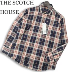 【新品 未使用】 THE SCOTCH HOUSE スコッチハウス ロゴ刺繍★ 日本製生地 長袖 ボタンダウン チェック シャツ Sz.S メンズ