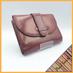 ✱Paul Smith（ポールスミス）✱ 三つ折り財布 ミドルウォレット エナメル ボルドー ワインレッド ベルトデザイン レザー レディース マルチストライプ ブランド ロゴ 金具 美品 ギフト プレゼント 希少 コンパクト おしゃれ 上品