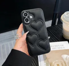 ★スマホ ケース 韓流 対応 iPhone 16 ケース シンプル 可愛い ハート柄 手つくり アイフォン おしゃれ 耐衝撃 カメラ保護 背面 カバー (黒, For iP16)