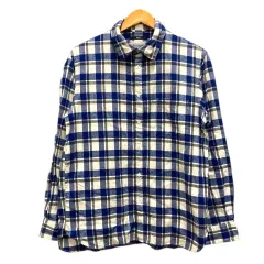 シップス SHIPS ネルシャツ カジュアルシャツ コットン チェック柄 長袖 M 青 ブルー 白 ホワイト