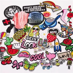 Wlkq アイロンワッペン 42枚 DIY 人気セット 貼り付けまたは縫い付け パッチステッカー アップリケ 全面刺繍 (QM-11-42PCS)