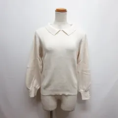 マジェスティックレゴン MAJESTIC LEGON 美品 襟付き ニット カットソー M オフホワイト 長袖 パールボタン