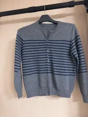 ストライプ チャコール ニット カーディガン