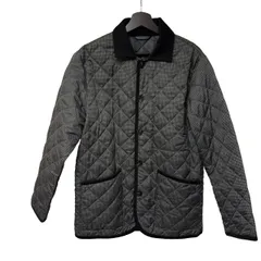  Crocodile（クロコダイル）」レディース キルティング・ハーフコート（中綿ジャケット）グレー 千鳥格子（ハウンドトゥース）柄【Z1771】