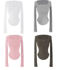 新品) ODOR オドア スクエアネック Tシャツ ピンク＋ブラック